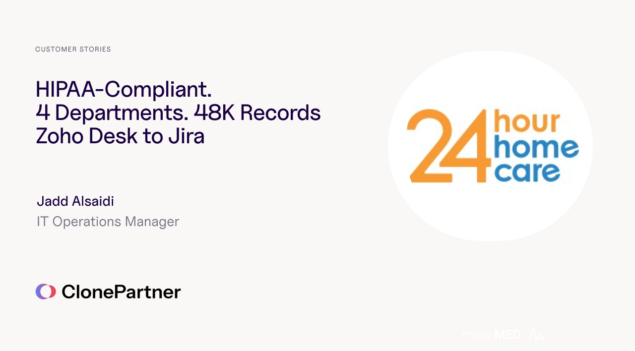 HIPAA-Compliant Zoho Desk to Jira Migration: How 24 Hour Home Care Moved 48K Records Across 4 Departments