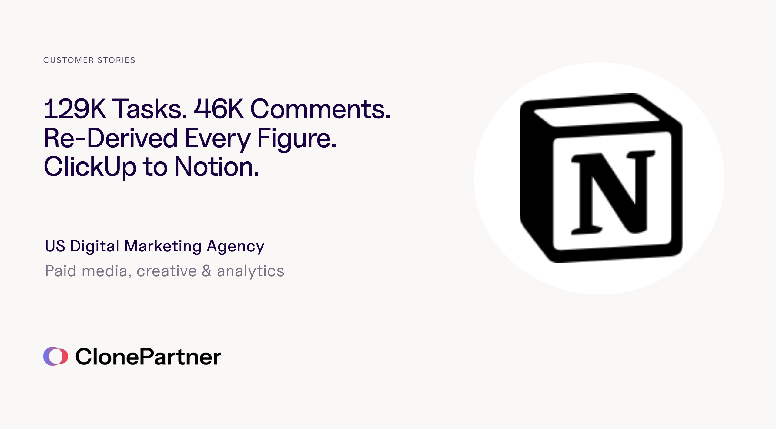 How a US Marketing Agency Moved Close to 129,000 Tasks from ClickUp to Notion, With the Client Re-Deriving Every Number